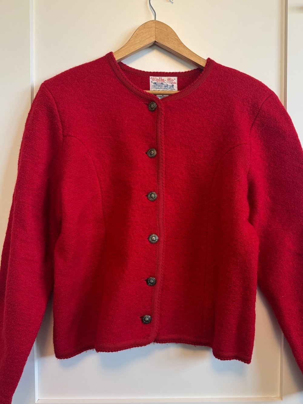 Tally Ho Bright Red Button-Front Wool Cardigan
